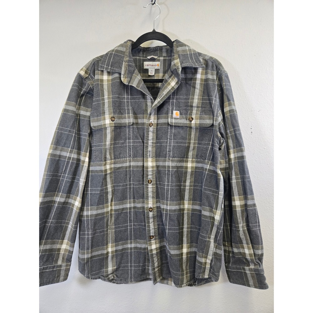 Carhartt Plaid Flannel Workwear Button Down Shirt Grey 102815 013 Medium Regular